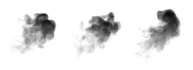 Soft drifting white smoke forming dynamic swirling shapes on a dark black background, creating an abstract atmospheric texture perfect for motion graphics, visual effects, and creative design projects