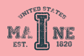 Vintage varsity college typography united states of america !!! slogan text print with grunge texture for graphic tee t shirt or sweatshirt hoodie or sticker poster - Vector