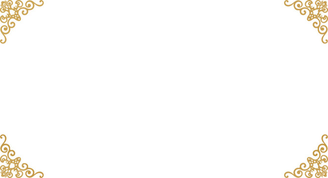 Ornate vintage gold frame borders with floral swirls,Elements of ornate vintage frames. Border gold on white classic swirls, floral motifs. Design print for greeting cards, wedding invitations, restau