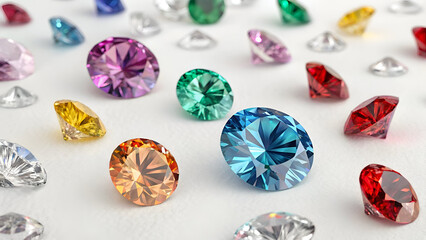 Luxury Colorful Diamonds on white Background