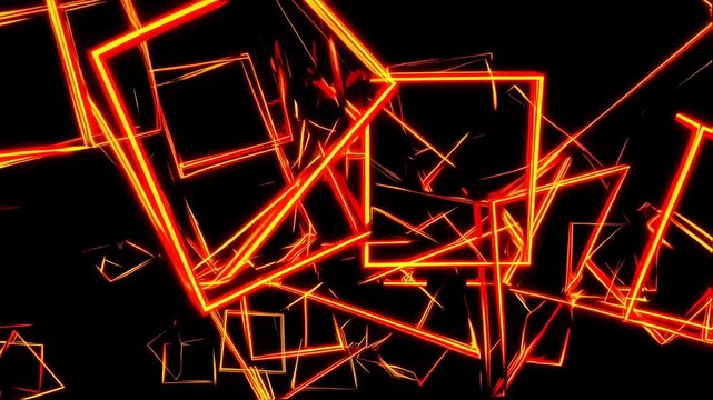 Glowing orange lines and shapes on a dark background