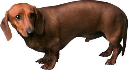 Dachshund's Stance: A close-up view of a sleek, brown dachshund, exuding charm with its distinct body and curious gaze.