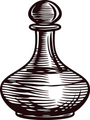 Vintage hand drawn decanter with stopper isolated on white background engraved glass bottle illustration