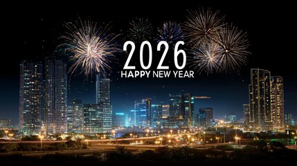 Obraz premium New Year's fireworks in the sky display the text 