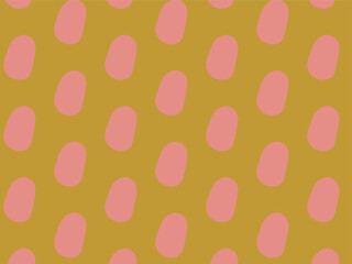 This image displays a minimalist graphic pattern featuring a solid golden-mustard background. Repeated across the surface are elongated pink shapes with rounded corners. 