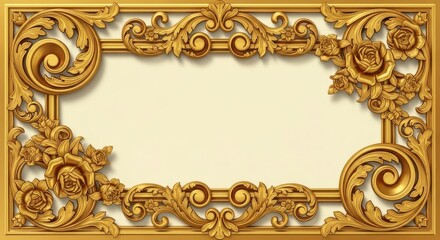 Ornate gold baroque scrollwork frame with empty center