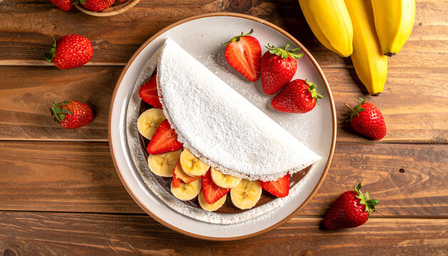 Brazilian Tapioca Crepe with Banana, Strawberry, and Chocolate