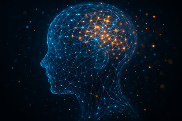 Glowing neural network in human head with bright connections
