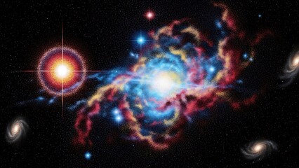 Fototapeta premium 渦巻く銀河が輝き星雲が美しく光る宇宙空間の絶景