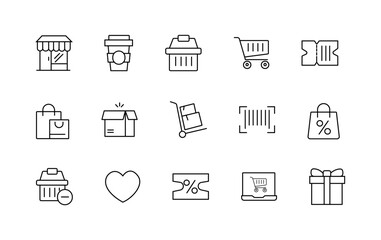 Shopping vector icons in line style. Shopping related icons. Shopping icons collection

