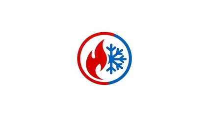 Heating And Cooling HVAC Icon With Fire And Snowflake