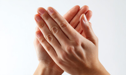 Close up of hands clapping together showing skin and manicured nails