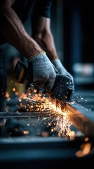Professional Metalworker Grinding Steel with Electric Power Tool