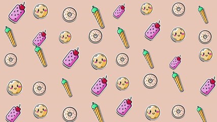 Delightful pattern of donuts, ice cream, and milkshake desserts. Perfect for food blogs, menus, packaging designs, and social media posts.