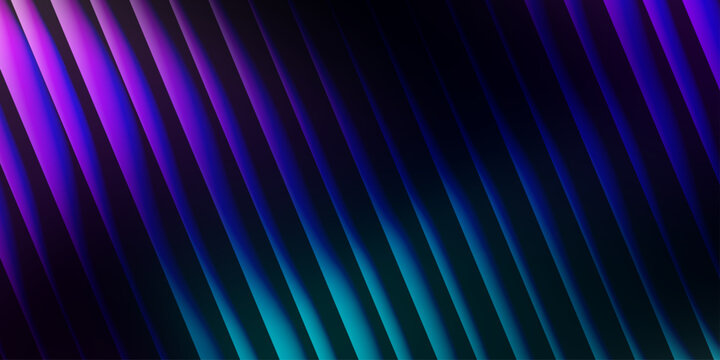 Futuristic abstract gradient textured dark vertical glass grooves. Deep purple and teal vertical light lines on dark surface. Modern elegant cover template, vector illustration.