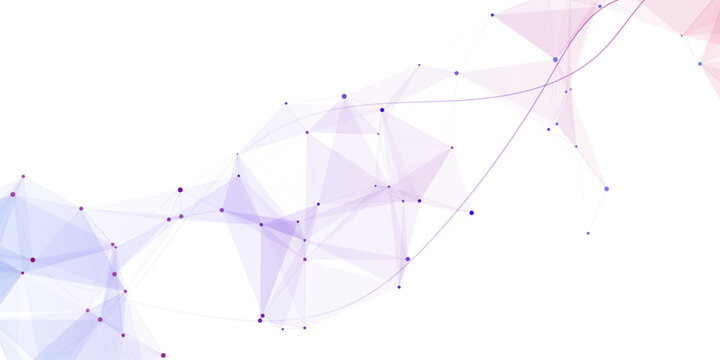 Abstract purple plexus network background with flowing lines. Futuristic technology vector with violet geometric mesh. Science data connection banner with copy space.