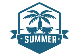 Summer palm tree and sunglasses emblem with banner