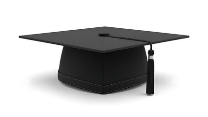 A black graduation cap with tassel on a white background