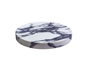 White marble round tray, elegant minimalist design, smooth surface, black veining pattern, luxury home decor, modern kitchen accessory, isolated on transparency background