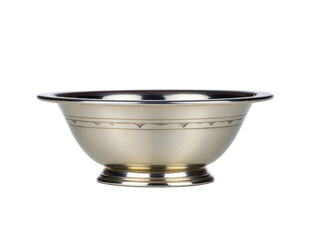 Metal bowl silver color reflective surface round shape decorative rim isolated on transparency background elegant and traditional design suitable for kitchen or dining use