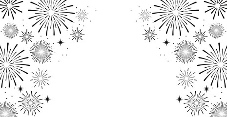 Elegant blue fireworks burst and sparkling stars on clean white background, festive celebration illustration for New Year, holiday party, greeting card, luxury event design, minimalist style vector. © bibin