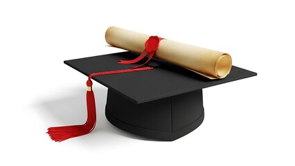 Graduation cap and diploma scroll icon for education and academic achievements
