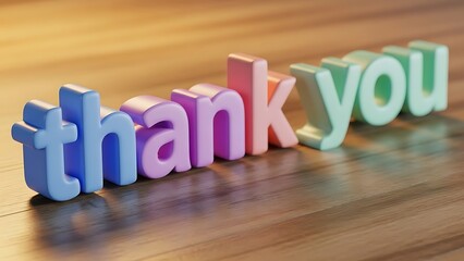 Colorful 3D thank you message on wooden surface