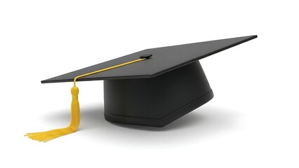 Graduation cap with tassel on white background
