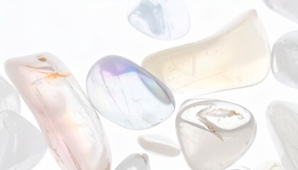 白背景に透き通る淡い宝石とクリスタルの輝き女性向けおしゃれテクスチャ背景