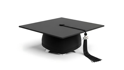 Graduation cap with tassel on white background