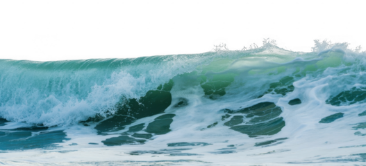 Ocean wave with white foam and turquoise water isolated on a transparent background