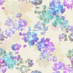 Pastel Watercolor Floral Seamless Pattern on Soft Background