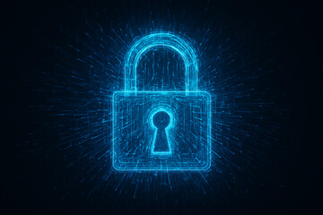 Abstract Glowing Blue Padlock Data Lines Digital Security