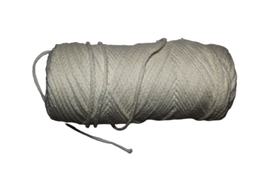 A single length of white rope against a white background