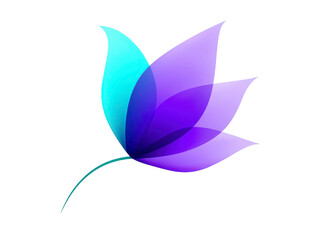 Fototapeta premium Abstract blue and purple flower with translucent petals, modern digital art style, isolated on transparency background, symbolizing elegance and creativity