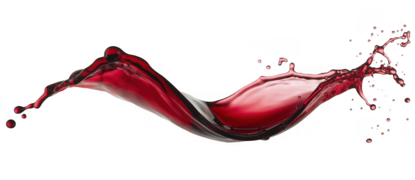 Red liquid splashing in a wave motion fluid isolated on a transparent background - Powered by Adobe