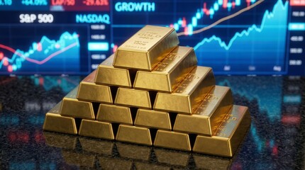 Investment strategies in stock markets with gold bar visualization financial analysis environment global market insights