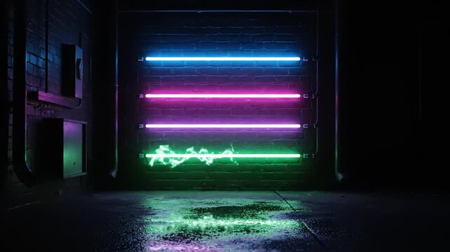 Electricity crackles through dark industrial space with glowing blue lights. cinematic motion graphics cinematic designed for video intros, transitions, backgrounds, trailers, VJ loops, or use any com