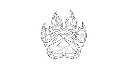 Geometric white paw print outline on black background animal paw abstract