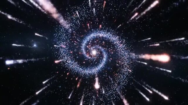 Stunning spiral galaxy with vibrant stars in deep space. cinematic motion graphics cinematic designed for video intros, transitions, backgrounds, trailers, VJ loops, or use any commercial project