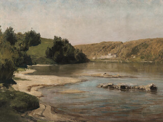Vintage River Landscape Print