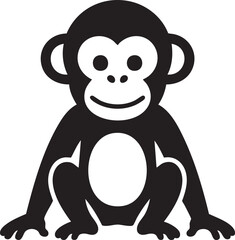 Obraz premium Cute Cartoon Monkey Silhouette Icon With Friendly Smile Simple Flat Animal Character