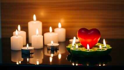 Cozy candlelight setting with heart centerpiece for relaxation