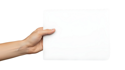 Hand Holding Blank White Paper Card isolated PNG with Transparent Background