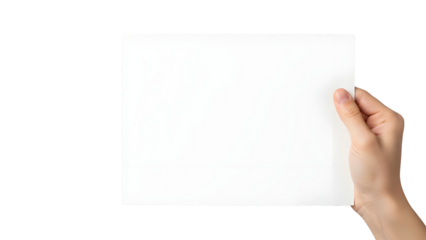 Woman's Hand Holding Blank White Paper Sheet Mockup isolated PNG with Transparent Background