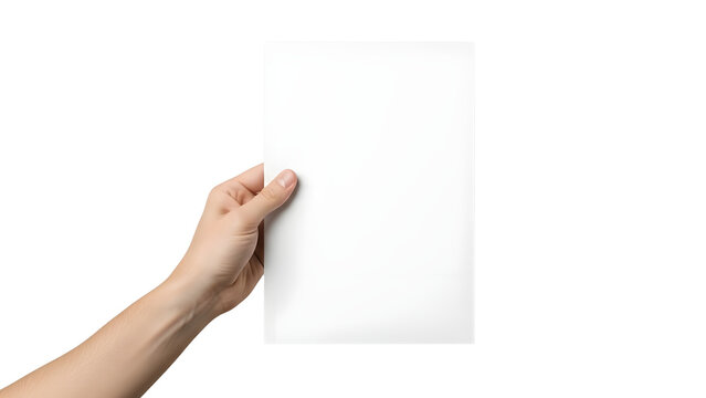 Hand Holding Blank White Paper Sheet Mockup isolated PNG with Transparent Background