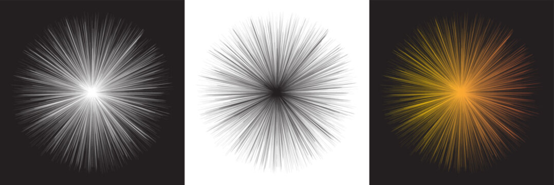 Abstract radial starburst line pattern. Abstract black and white radial lines forming a sharp starburst, representing energy, motion, and dynamic explosion on a clean background.EPS10/AI.

