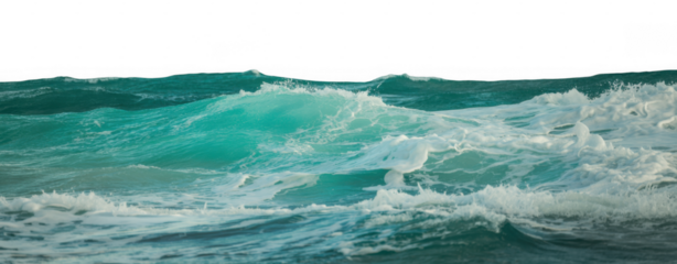 Ocean waves with white foam water isolated on a transparent background