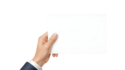 Man's Hand Holding Blank White Horizontal Paper Card Mockup isolated PNG with Transparent Background