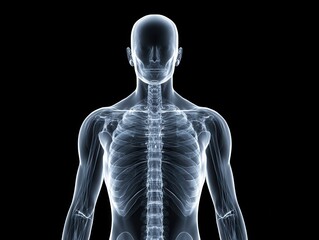 Human anatomy featuring the skeletal system, showcasing the detailed bone structure of the torso.